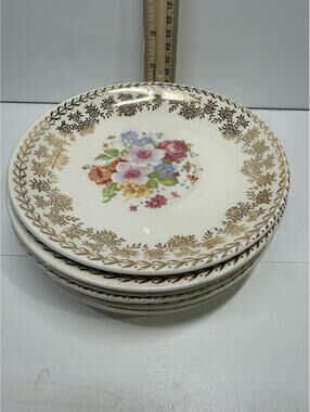 Vintage Floral Gold Rim Dessert Plates Set of 7 Porcelain 6” Japan